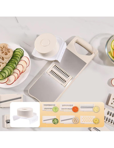 Rebanador de Mandolina 6 en 1 NACOLUS Beige con Cuchillas
