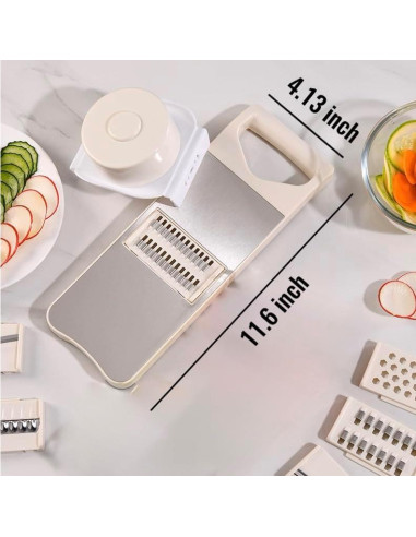 Rebanador de Mandolina 6 en 1 NACOLUS Beige con Cuchillas