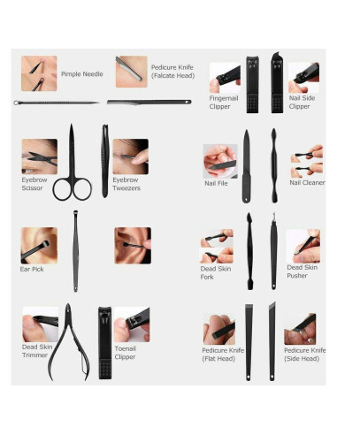 Juego de Manicura Profesional Lemon Shane - 16 Piezas Acero Inoxidable