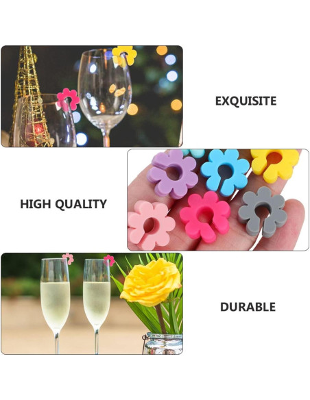 Marcadores de Copa de Vino UPKOCH 16pcs Silicona Floral