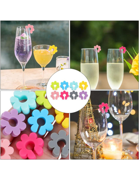 Marcadores de Copa de Vino UPKOCH 16pcs Silicona Floral