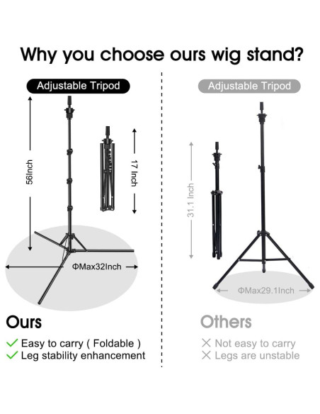 Soporte de Peluca Plegable LNASI Ajustable 43-142 cm Metal