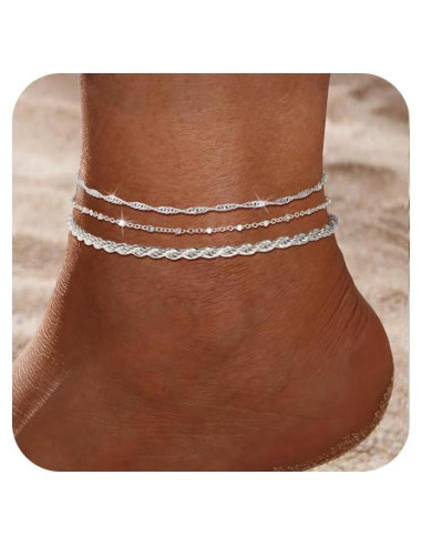 Conjunto de 3 Pulseras de Tobillo Risamil para Mujeres - Baño de Plata