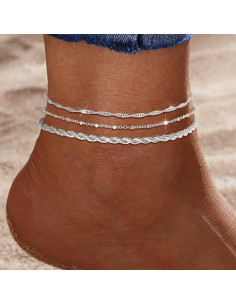 Conjunto de 3 Pulseras de Tobillo Risamil para Mujeres - Baño de Plata 2