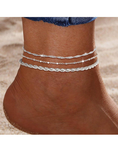 Conjunto de 3 Pulseras de Tobillo Risamil para Mujeres - Baño de Plata