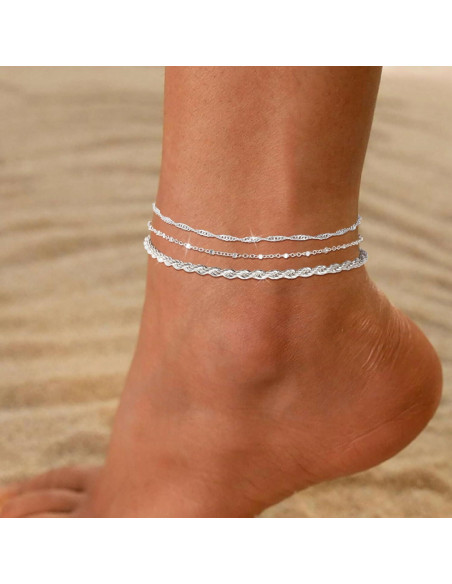 Conjunto de 3 Pulseras de Tobillo Risamil para Mujeres - Baño de Plata