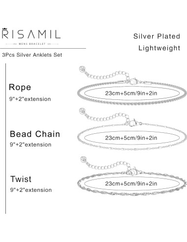 Conjunto de 3 Pulseras de Tobillo Risamil para Mujeres - Baño de Plata
