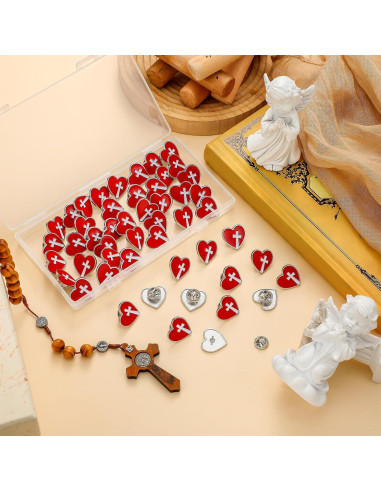 50 Pines Religiosos Corazón Rojo Sagrado Corazón de Jesús