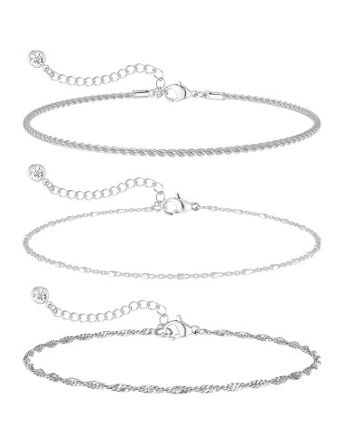 Conjunto de 3 Pulseras de Tobillo Risamil para Mujeres - Baño de Plata