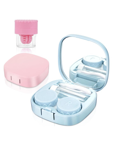 Estuches para Lentes de Contacto ReignSword - Kit de Viaje Rosa y Azul