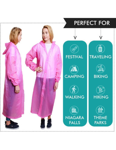 Ponchos de Lluvia Reutilizables Adultos 2 Pzs Impermeables Rosa