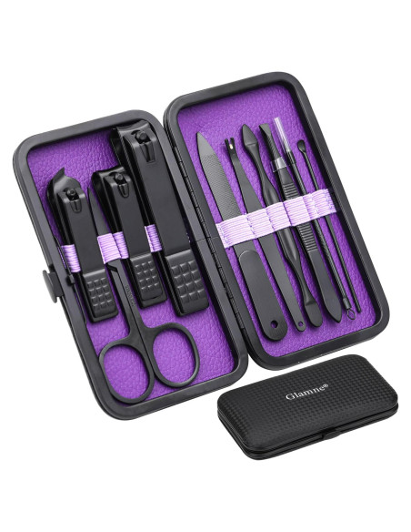 Juego de Manicura Profesional Glamne 10 en 1 Acero Inoxidable Púrpura