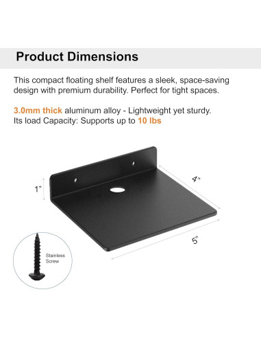 Estante Flotante de Aluminio NUTNAPH 10x12.7cm Negro