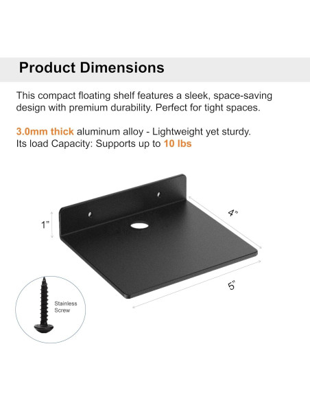 Estante Flotante de Aluminio NUTNAPH 10x12.7cm Negro
