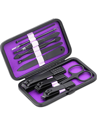 Juego de Manicura Profesional Glamne 10 en 1 Acero Inoxidable Púrpura