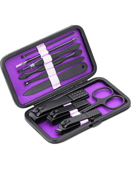 Juego de Manicura Profesional Glamne 10 en 1 Acero Inoxidable Púrpura