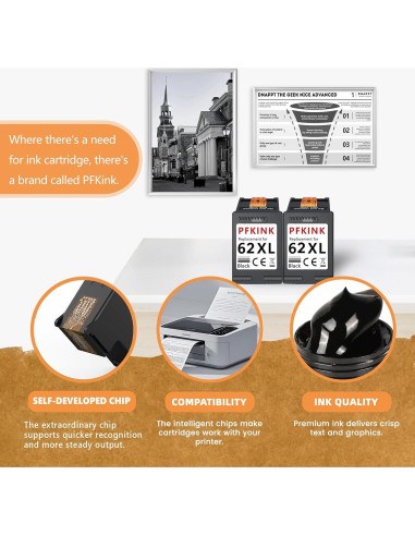 Cartucho de tinta negra 62XL PFKink para HP Envy y OfficeJet (2 unidades)
