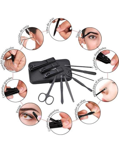 Juego de Manicura Profesional Glamne 10 en 1 Acero Inoxidable Púrpura