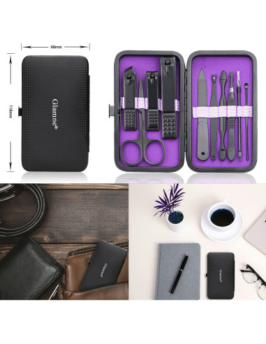 Juego de Manicura Profesional Glamne 10 en 1 Acero Inoxidable Púrpura