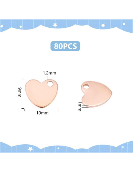 80 Piezas Encantos de Corazón Oro Rosa UNICRAFTALE 10x9mm