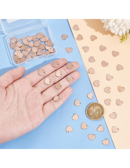 80 Piezas Encantos de Corazón Oro Rosa UNICRAFTALE 10x9mm