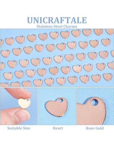 80 Piezas Encantos de Corazón Oro Rosa UNICRAFTALE 10x9mm