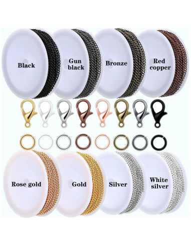 Kit de Fabricación de Joyas YZDTECH - Cadena 24.38 m, 8 Colores, 80 Cierres