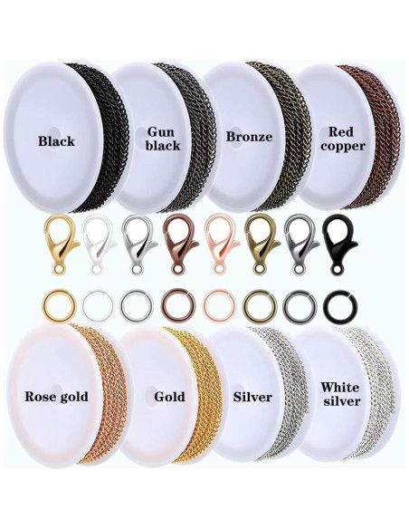 Kit de Fabricación de Joyas YZDTECH - Cadena 24.38 m, 8 Colores, 80 Cierres