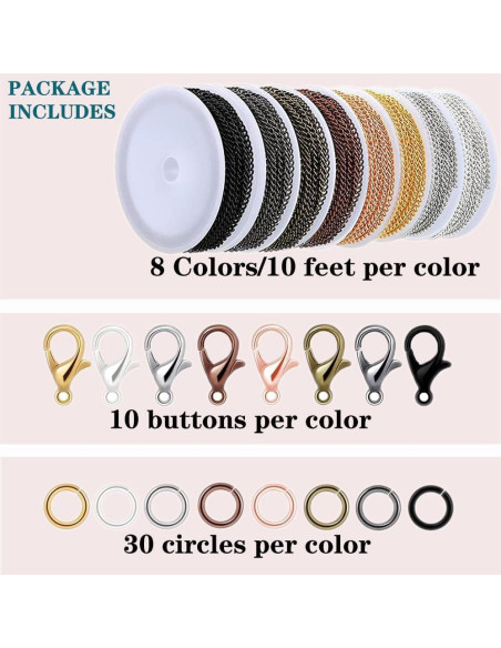 Kit de Fabricación de Joyas YZDTECH - Cadena 24.38 m, 8 Colores, 80 Cierres