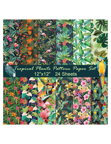 24 Hojas de Papel Tropical Sorkwo 30.48x30.48cm - 12 Diseños
