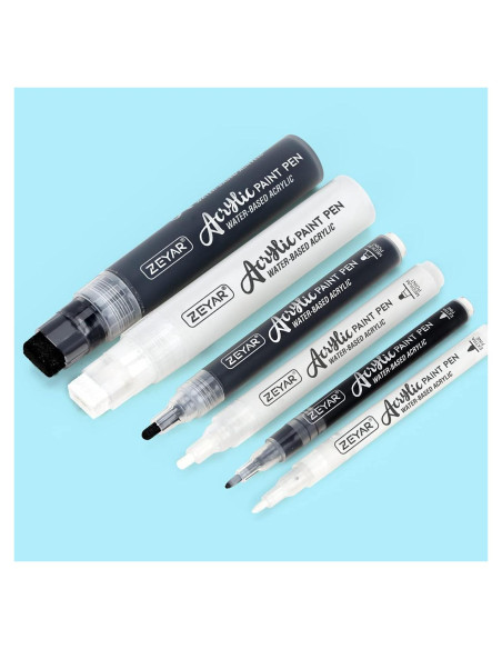 Marcadores Acrílicos ZEYAR, 6 Piezas, Punta Extra Fina y Jumbo