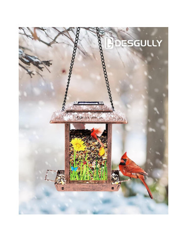 Comedero de Aves Solar DesGully 1.13 kg Metal Cobre Vintage