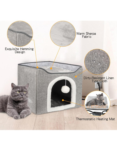 Cama Térmica para Gatos HXPLN con Almohadilla Removible 40x34cm