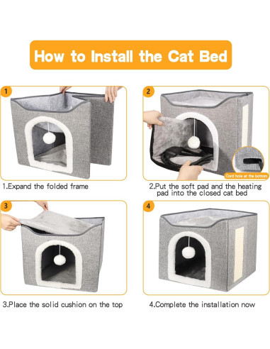 Cama Térmica para Gatos HXPLN con Almohadilla Removible 40x34cm