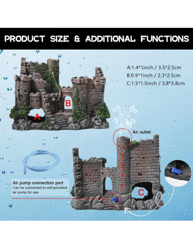 Decoración de Acuario Castillo PTFJZ 20.1x8.4x14.5cm