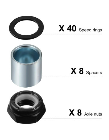 Kit de Hardware para Skateboard Hotop 56 Piezas - Espaciadores, Tuercas y Anillos