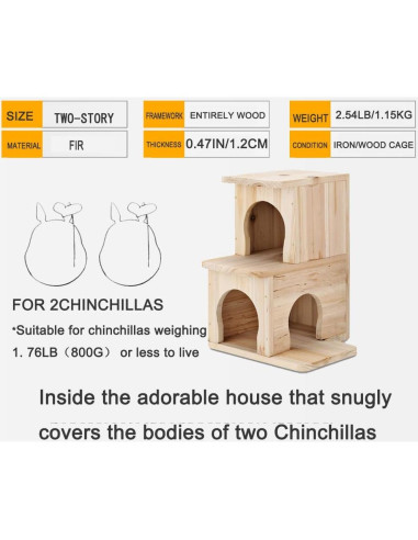 Casa de Chinchilla de Madera Natural 2 Pisos CHIIRAKU 30x19cm