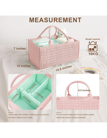 Organizador de Pañales MOMINSIDE Rosa Pálido, 37x25.4x17.8 cm