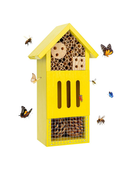 Casa de Insectos de Madera UUMENHA para Abejas y Mariposas 26.4x14x8cm