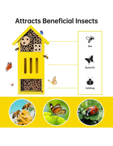 Casa de Insectos de Madera UUMENHA para Abejas y Mariposas 26.4x14x8cm
