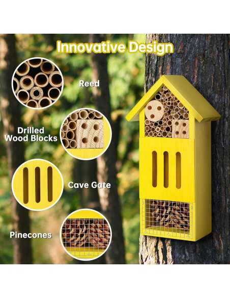 Casa de Insectos de Madera UUMENHA para Abejas y Mariposas 26.4x14x8cm