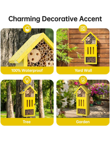 Casa de Insectos de Madera UUMENHA para Abejas y Mariposas 26.4x14x8cm