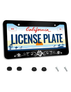 Marco de Placa de Licencia NEWCOCO Hibisco 30.9x16 cm Acero Inoxidable