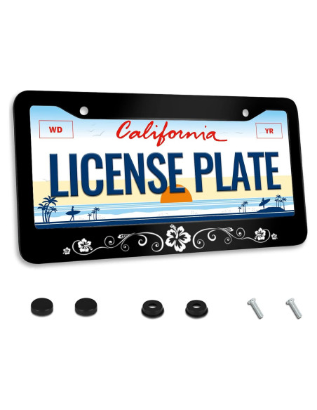 Marco de Placa de Licencia NEWCOCO Hibisco 30.9x16 cm Acero Inoxidable