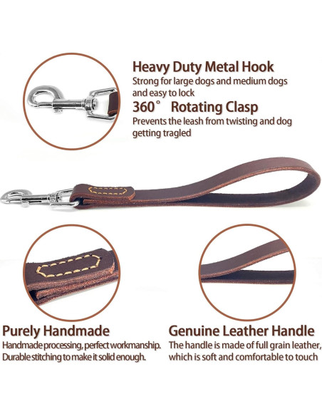 Correa corta de perro HONGSAGE de cuero 30.48 cm con gancho 360