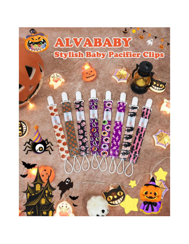 ALVABABY Clip de Chupete Halloween 8 Piezas Unisex