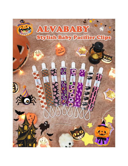 ALVABABY Clip de Chupete Halloween 8 Piezas Unisex