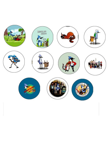Conjunto de 8 Insignias Pinback Regular Show Mordecai y Rigby 3.18 cm
