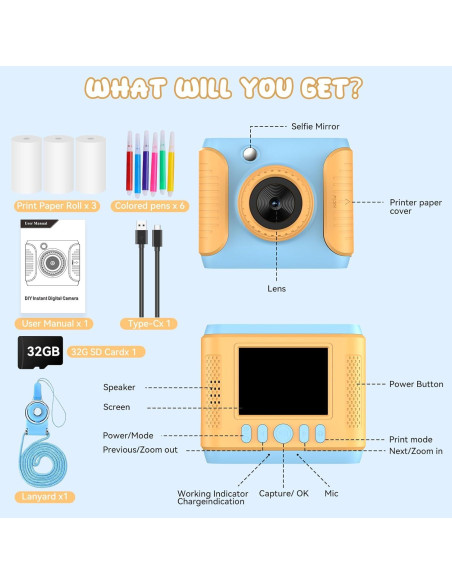 Cámara Instantánea Infantil GigaMinds C33 2.4" Azul