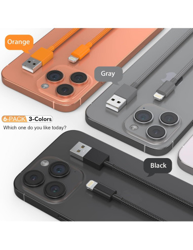 Cable Lightning 6-Pack QIRUOZ MFi Carga Rápida 0.91-3.05 m